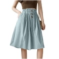 thumbnail image 2 of Utoimkio Women's Light Blue Culotte Shorts,High Waisted Cropped Wide Leg Trousers with Ruffled Waist and Buttons, 2 of 6