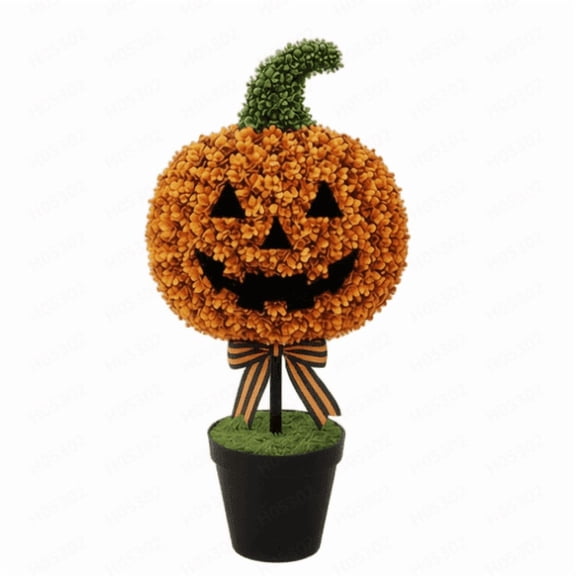 JWZZYD Halloween Artificial Pumpkin Shaped Topiary Tree, 27.6" Halloween Faux Boxwood Pumpkin Plant with Bow Potted Topiary Tree, Home Decor for Halloween Thanksgiving Party Decorations, 1PC