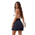 thumbnail image 3 of Women Summer Boho High Waisted Ruffled Cute Casual Dressy Mini Skorts Navy blue XL, 3 of 7
