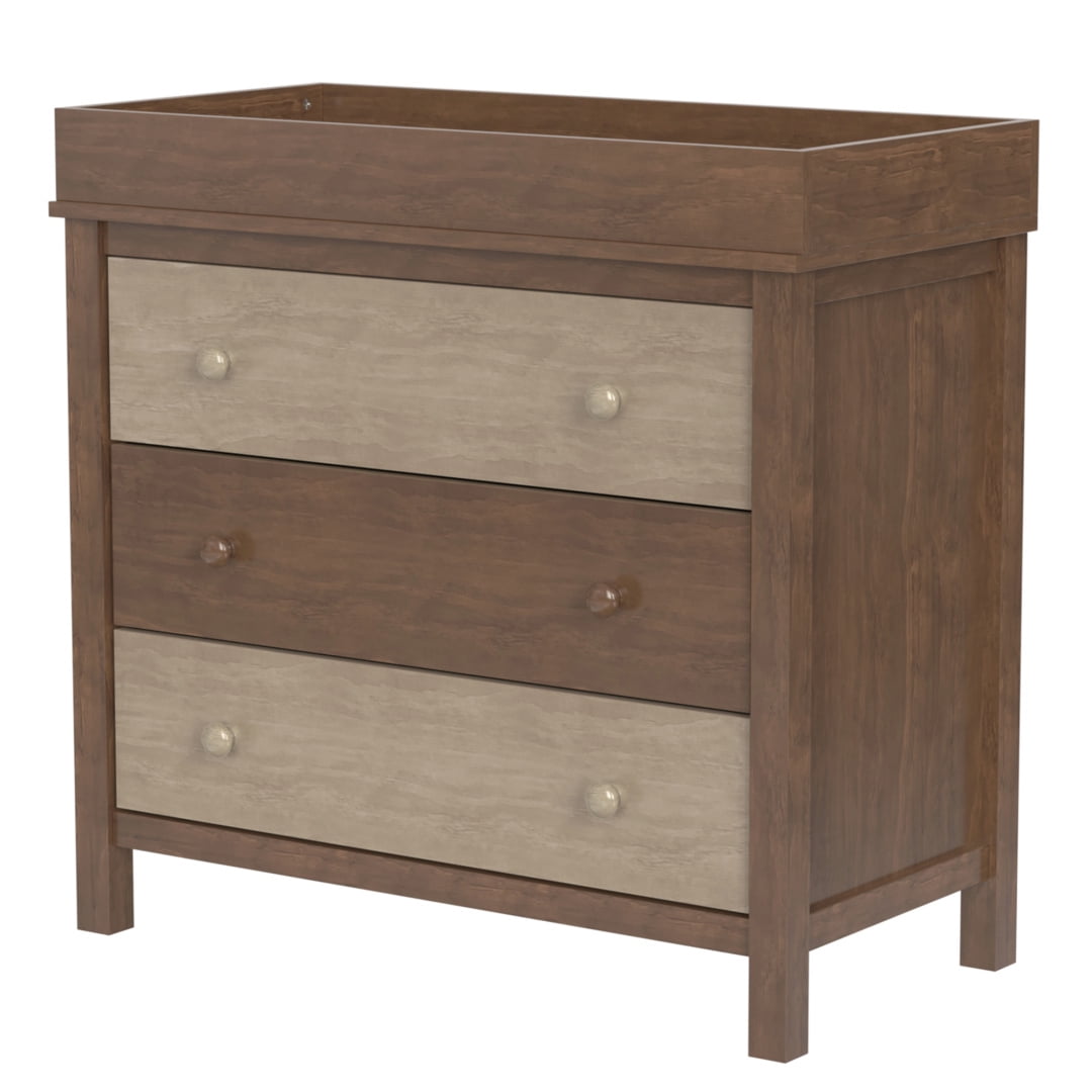 Nursery Kids Wooden 3Drawer Changer Dresser with Removable Changing Tray, Brown