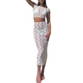 thumbnail image 5 of Yunliwuli Women Skirt Set, See-through Lace Flower Short Sleeve Crew Neck T-shirt with High Waist Long Skirt, 5 of 8