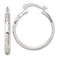 925 Sterling Silver Polished Sparkle-Cut 25x3mm Round Hoop Earrings 27.55x24.65mm Wide 3.1mm Thick Hoop Earring for Wome