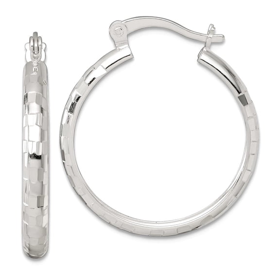 925 Sterling Silver Polished Sparkle-Cut 25x3mm Round Hoop Earrings 27.55x24.65mm Wide 3.1mm Thick Hoop Earring for Wome