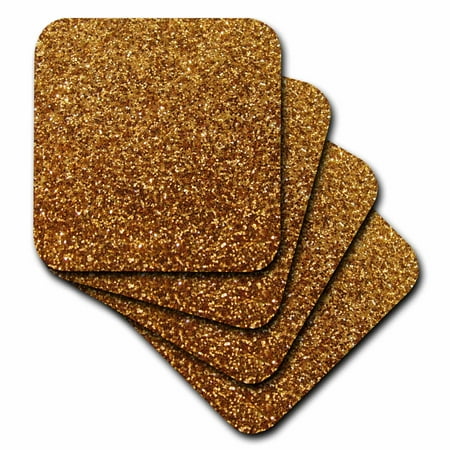 - 3dRose Gold Faux Glitter - photo of glittery texture - glam sparkles sparkly bling - glam stylish girly, Soft Coasters, set of 4
