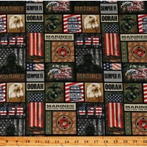 Cotton United States US Marines Eagles Symbols Emblems Military Cotton Fabric Print by the Yard (1339-M)