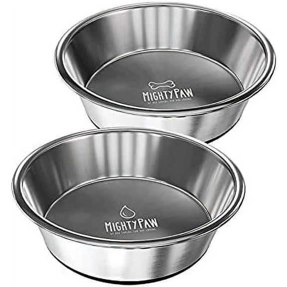 Mighty Paw Stainless Steel Dog Bowls Set - Non-Slip, No Spill, Dishwasher Safe - For Small, Medium, Large Dogs