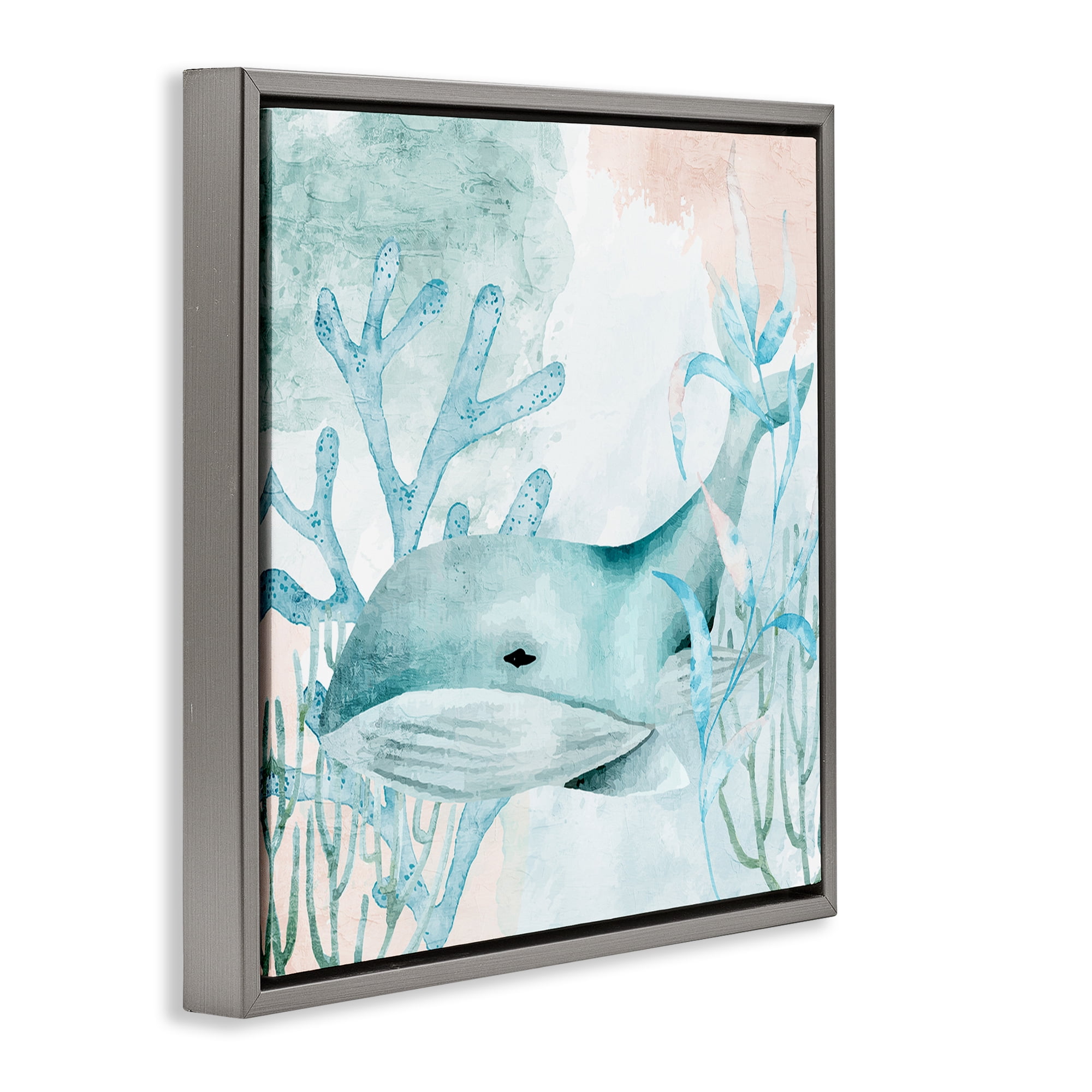 Stupell Industries Whale Sea Swim Gray Framed Floater Canvas Wall Art, design by Kim Allen