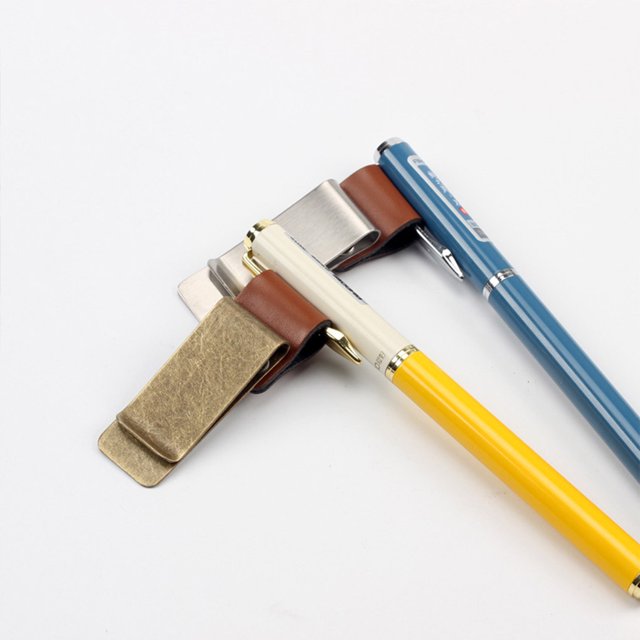 Leather Metal Pen Loop Holder Portable Vintage Notebook Book Pens Clip Ticket Clips Decorative Supply for School Office Type 2 Silver