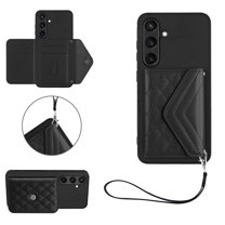 Back Wallet Case for Samsung Galaxy S24 with RFID Blocking Card Holders Stand Function Shockproof PU Leather Wallet Case with Wrist Lanyard for Samsung Galaxy S24, Black