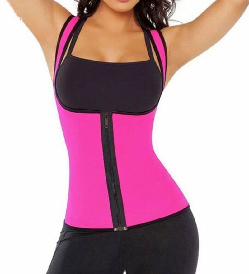 Hot Pink Waist Trainer Front Zipper for Women Neoprene Body Shaper for ...