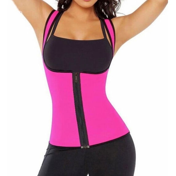 Hot Pink Waist Trainer Front Zipper for Women Neoprene Body Shaper for Gym Workout Waist Training FREE Eyeglass Pouch by Juniper's Secret (Hot Pink, Small - US 2)