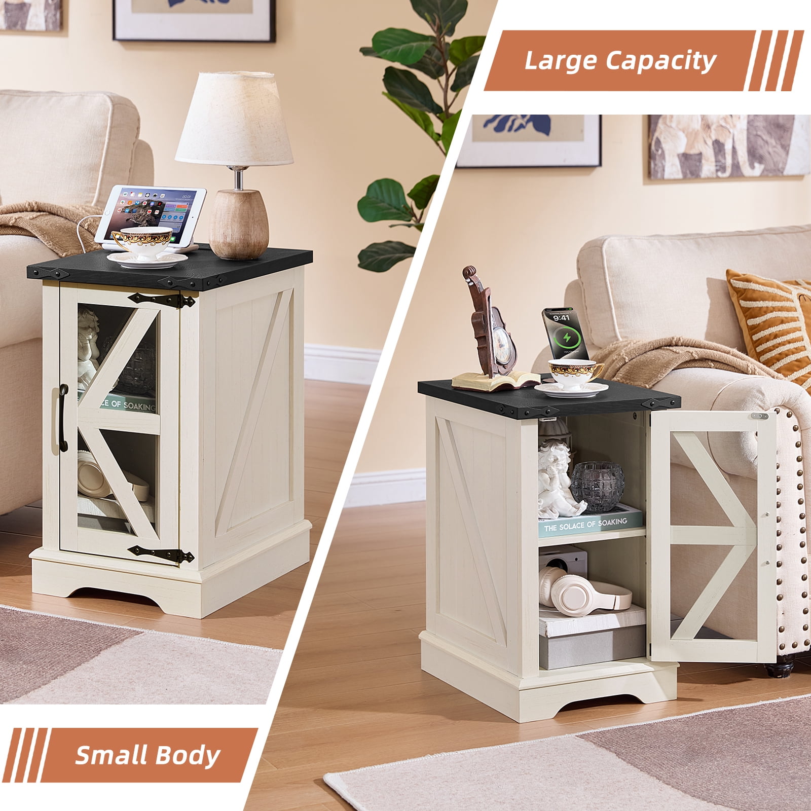 Joaxswe 3-Piece Coffee Table Set with Lift-top Table and 2 End Tables with USB Ports, Farmhouse Living Room Table Sets for Home and Office, White