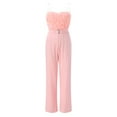 thumbnail image 7 of LEKODE Strapless Tube Top Jumpsuit for Women Belted Straight Long Pant Romper for Holiday Cocktail Gathering Activities summer outfits Pink L, 7 of 7
