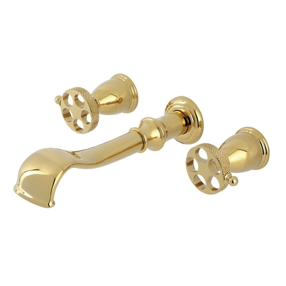 Kingston Brass KS5022RKX Webb Two-Handle Wall Mount Roman Tub Faucet with Knurled Handle, Polished Brass