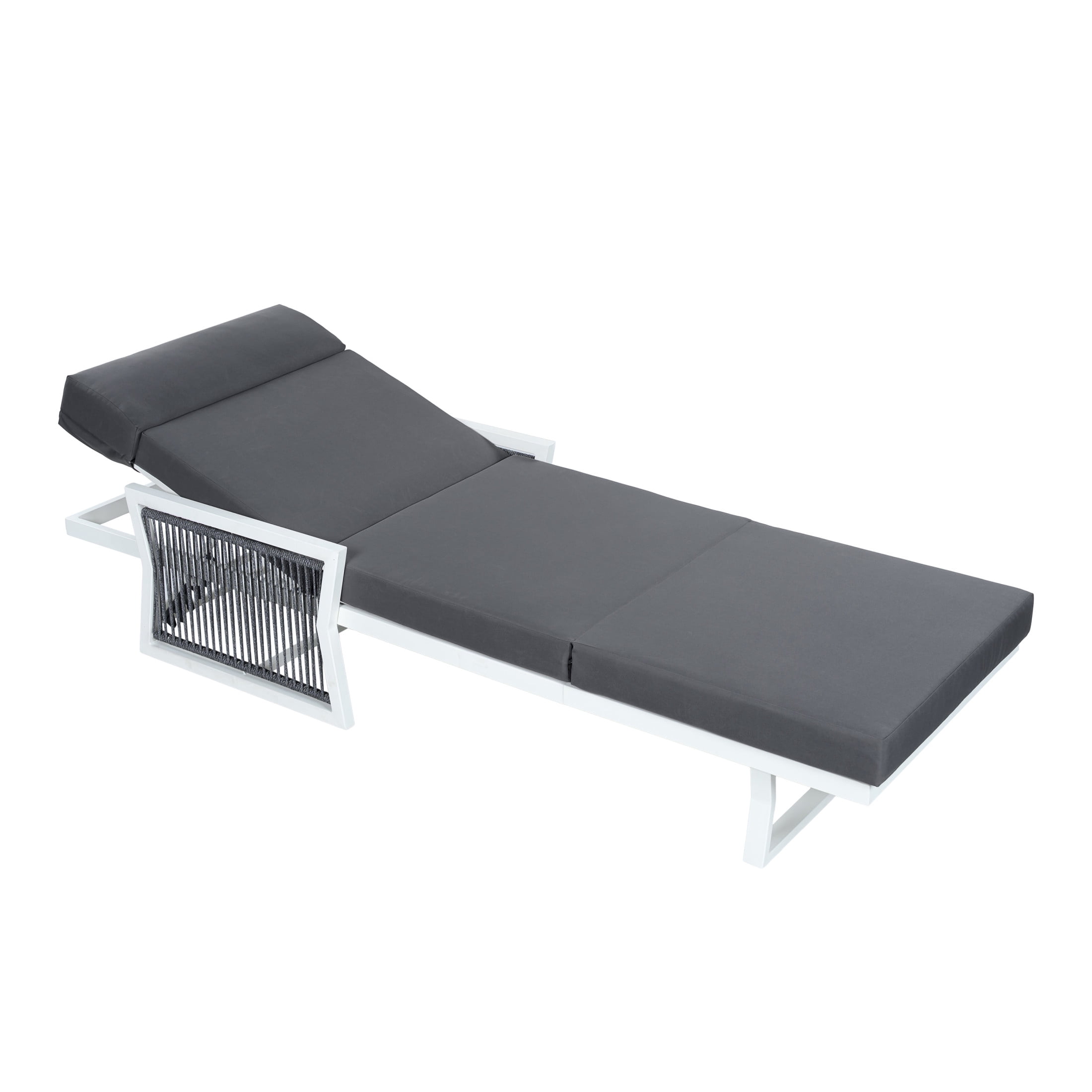 Christopher Knight Home Outdoor Chaise Lounge with 4-Fold Cushion, Adjustable Iron Recliner, White + Dark Gray