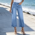 thumbnail image 6 of High Rise Slimming Jeans Washed Straight Leg Stretch Denim Pants Solid Color Elastic Waistband Button Zip Casual Trousers with Pockets, 6 of 10