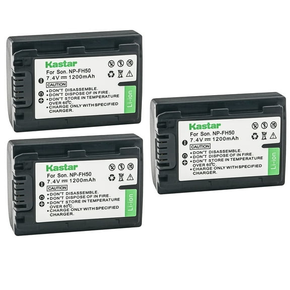 Kastar 3-Pack NP-FH50 Battery 7.4V 1200mAh Replacement for Sony DCR-HC35, DCR-HC36, DCR-HC37, DCR-HC38, DCR-HC39, DCR-HC40, DCR-HC41, DCR-HC42, DCR-HC44, DCR-HC45, DCR-HC46, DCR-HC47 Camera