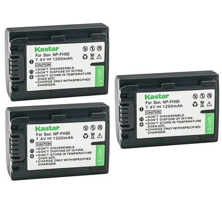 Kastar 3-Pack NP-FH50 Battery 7.4V 1200mAh Replacement for Sony HDR-SR100  HDR-SR11  HDR-SR12  HDR-SR200  HDR-SR220  HDR-SR30  HDR-SR300  HDR-SR40  HDR-SR42  HDR-SR45  HDR-SR47  HDR-SR5 Camera