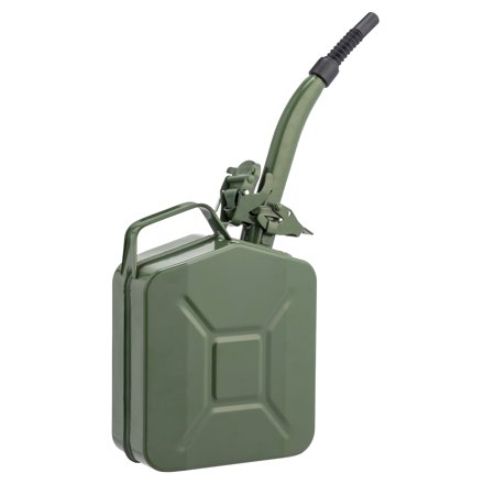 5L Army Green Metal Fuel Oil Storage Can with Inverted Oil Pipe - Durable Petrol Diesel Jerry Can for Outdoor, Automotive & Emergency Use