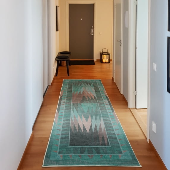 Geometric Decorative Rug, Rhombus Look Modern Ornament Ombre Inspired Color Gradient Details, Quality Carpet for Bedroom Dorm and Living Room, 6 Sizes, Sea Green, by Ambesonne