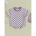 thumbnail image 2 of Qtinghua Newborn Infant Baby Girl Boy Jumpsuit Checkerboard Print Short Sleeve Romper Summer Clothes Purple 6-12 Months, 2 of 9