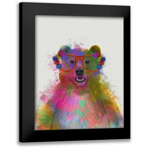Fab Funky 12x14 Black Modern Framed Museum Art Print Titled - Rainbow Splash Bear
