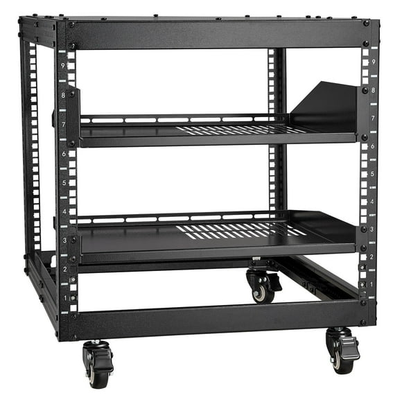 VEVOR 9U Open Frame Server Rack, 23''-40'' Adjustable Depth, Free Standing or Wall Mount Network Server Rack, 4 Post AV Rack with Casters, Holds All Your Networking IT Equipment AV Gear Router Modem