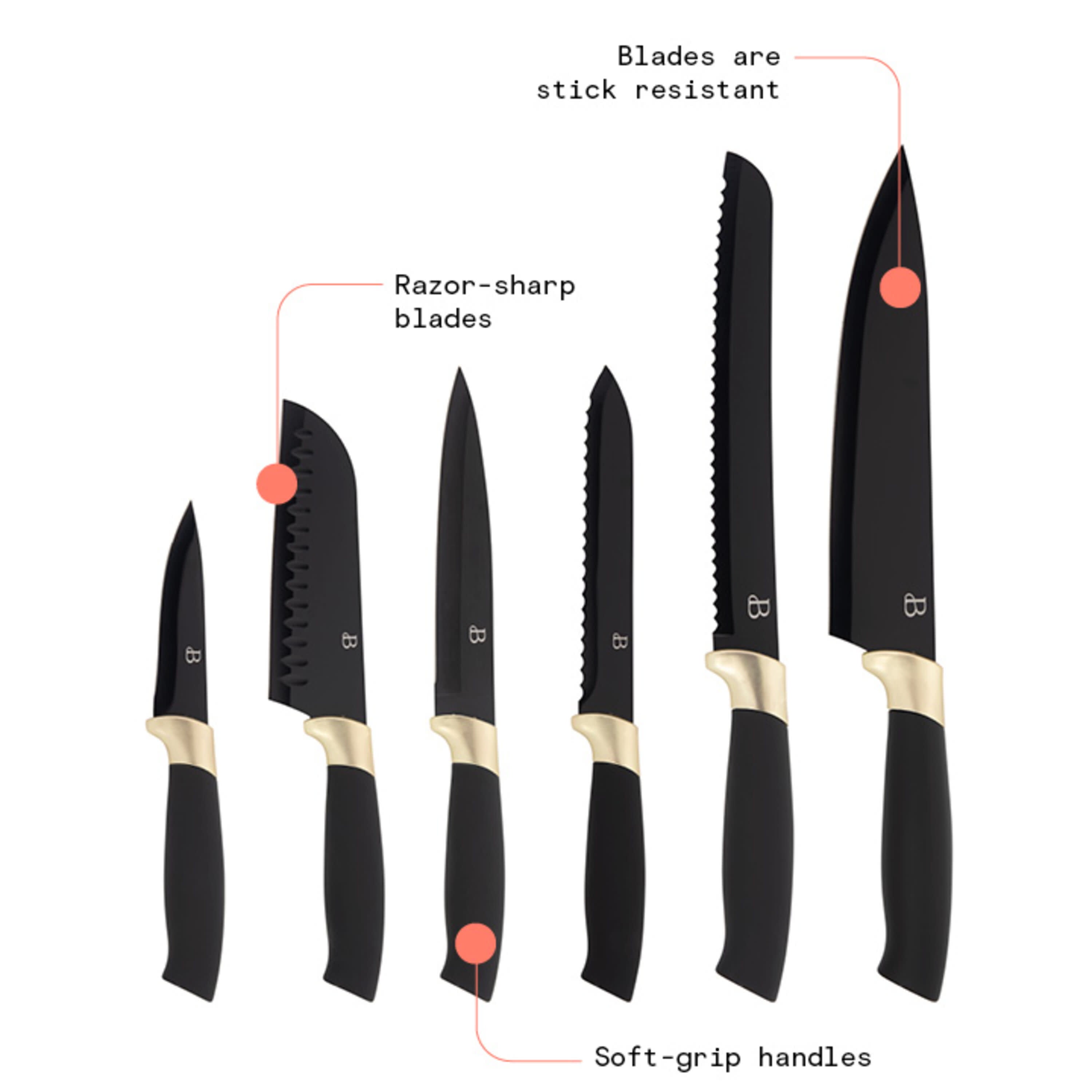Buy Beautiful 6 Piece Stainless Steel Knife Set in Black Champagne Gold