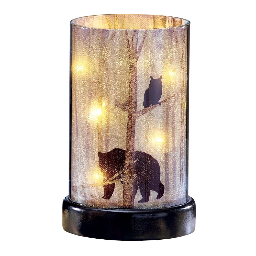 Northwoods Woodland Creature Lighted Hurricane Candle Cabin Home