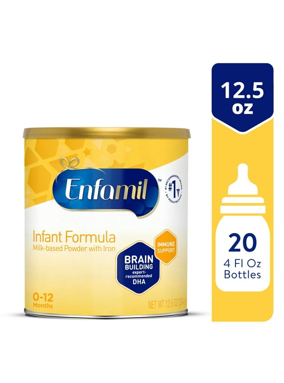 Enfamil Infant Formula, Milk-based Baby Formula with Iron, Brain-Building Omega-3 DHA & Choline, Dual Prebiotic Blend for Immune Support, Baby Milk, 12.5 Oz Powder Can