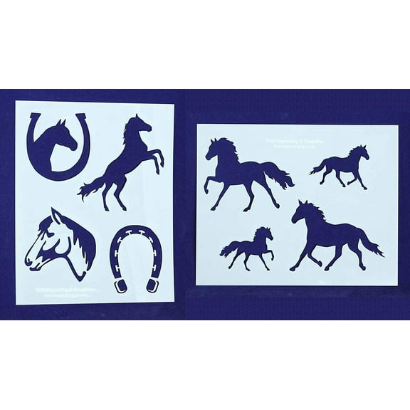 Horse/Horseshoe Stencils Mylar 2 Pieces of 14 Mil 8" X 10" - Painting /Crafts/ Templates