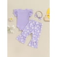 thumbnail image 4 of Bagilaanoe 3pcs Newborn Baby Girl Pants Set Letters Short Sleeve Romper Tops + Floral Flare Trousers + Headband 3M 6M 12M 18M Infant Casual Clothes, 4 of 7