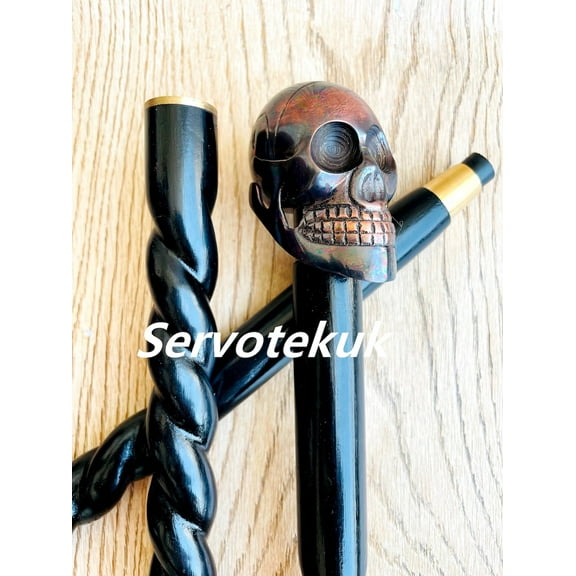 NAUTICALMARTUS BY New Victorian Sculpted Elegance Intricate Brass Skull Head walking cane stick  Halloween gift unique gift