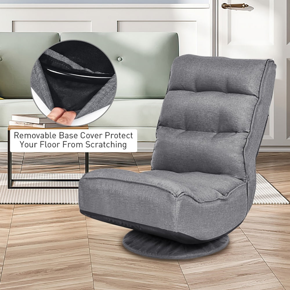 Finihen 360 Degree Swivel Floor Chair, 5-Position Folding Floor Gaming Chair, Lazy Lounge Chair for Relaxing Reading Gaming TV Watching, Gray
