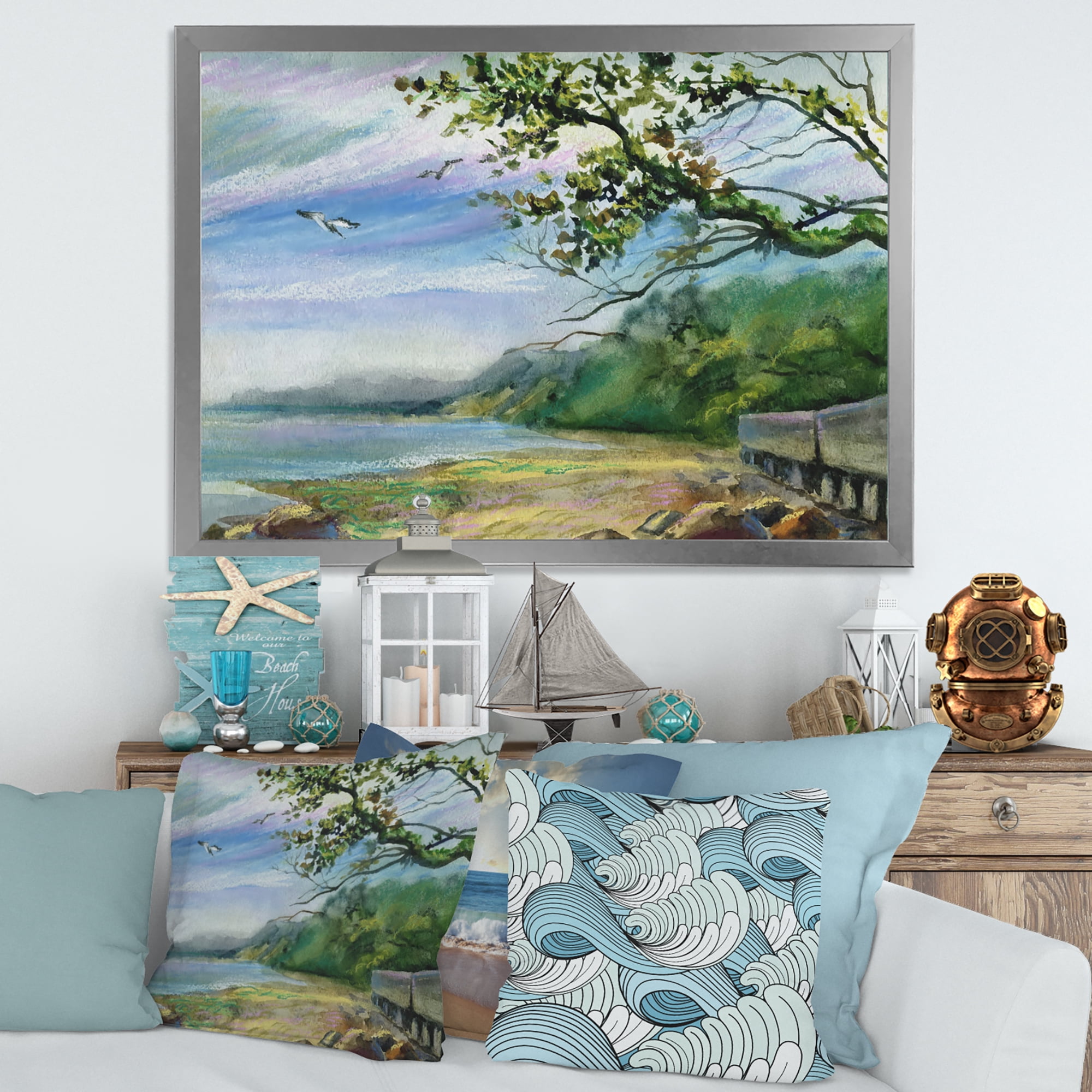 Designart 'Green Coast of The Baltic Sea' Nautical & Coastal Framed Art Print