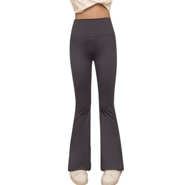 Krdevn Girls High Waist Yoga Pants Korean Style Flared Leggings Stretchy Soft Comfortable Workout Bottoms for Kids,Color:Dark Gray,Size:9-10 Years