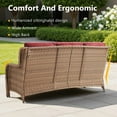 thumbnail image 3 of Giantfurnni Outdoor Deep Seat Sofa Patio Wicker 3-Seater Sofa Couch with Cushions for Balcony Porch Deck, Red, 3 of 7