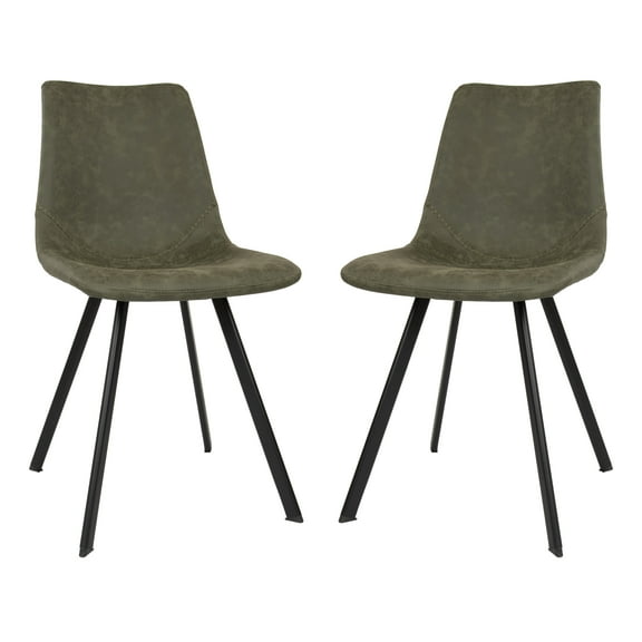 LeisureMod Markley Leather Dining Chair With Metal Legs Set of 2 Olive Green