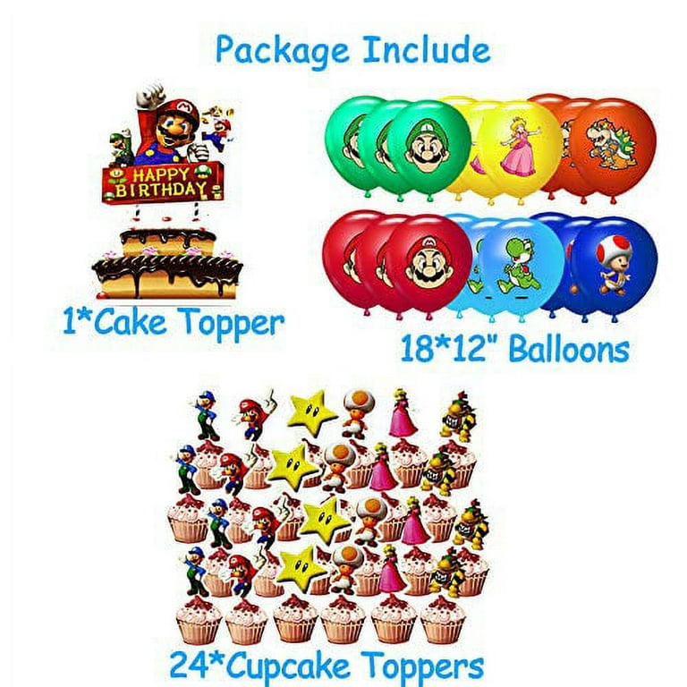 Super Mario Bros Movie Party Décoration Anniversaire Décor Fournitures  Dessin Animé Coutellerie Numéro Ensemble de ballons Toile de fond Bannière  Gâteau Topper