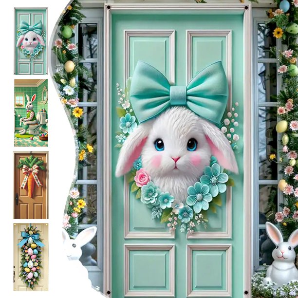 Cortina de Pascua para Puerta, Diseño Festivo, Cubierta de Poliéster, Tela Duradera y Suave, Tamaño Generoso para Puertas Estándar, Decoración Interior y Exterior, Perfecta para Reuniones Festivas, I