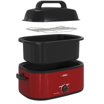 Sunvivi 26 Quart Electric Turkey Roaster Oven with Visible Glass Lid,Removable Pan & Rack, Stainless Steel, Red