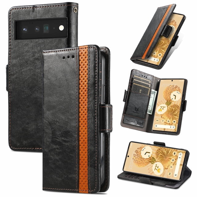Case for Google Pixel 6 5G Cover Leather Wallet Folio Case Book Design Flip Magnetic Closure - Black