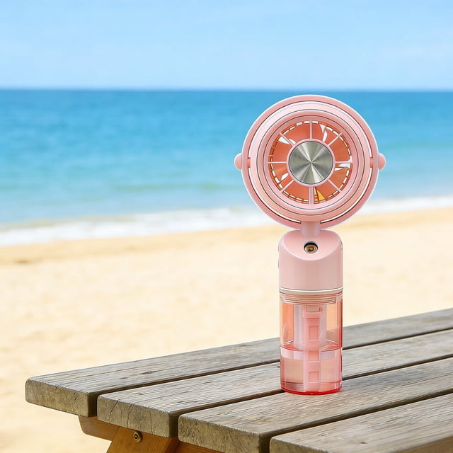 Rechargeable Handheld Misting Fan, Portable Cooling Device With Adjustable Angle and Transparent Water Tank, for Travel and Outdoor Use, Pink