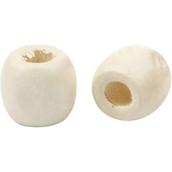 200 Ivory White Barrel Wood Beads 17mm x 16mm Diameter 7mm Large Hole