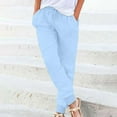 thumbnail image 2 of Charella Womens Linen Tapered Pants Drawstring Elastic Waist Casual Trousers with Pockets Lightweight Pants (XL, Light Blue), 2 of 5