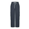 thumbnail image 3 of Mohiass Women High Waisted Wide Leg Cargo Pants Baggy Stretchy Casual Trousers Streetwear Fashion Trendy Travel Sweatpants Navy S, 3 of 5