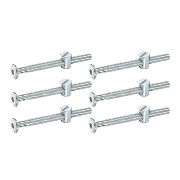 Uxcell 6 Pack Bed Frame Bolts, M6 x 70mm Hex Socket Head Screws Bolts Barrel Nuts Bunk Bed Bolts Furniture Screws with Slotted Head Barrel Nut for Chairs Cots, Silver