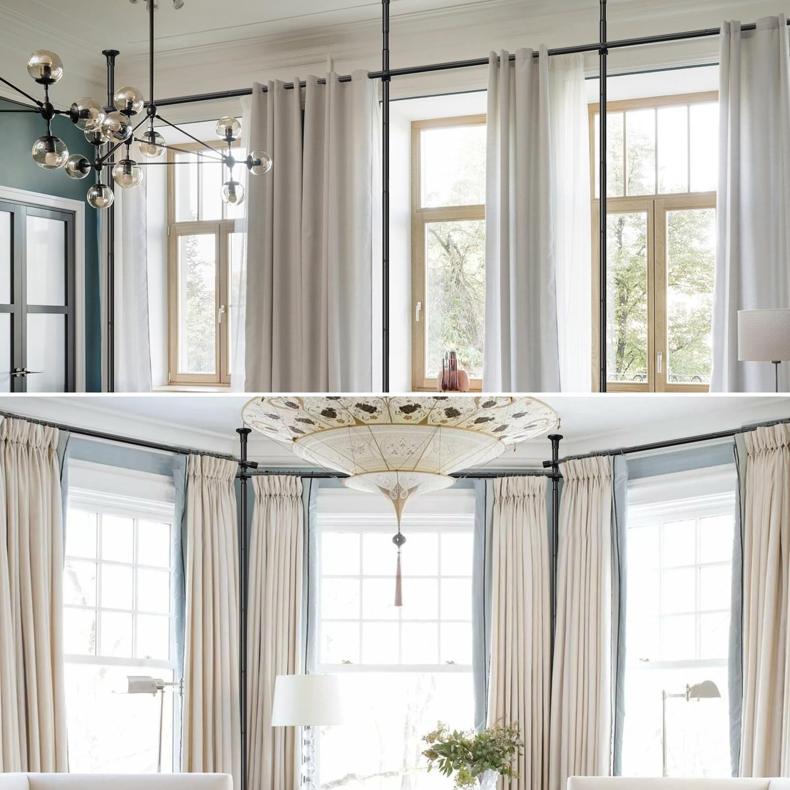 IHOMEPARK Room Divider Curtain Rods No Drilling Ceiling to Floor, Adjustable Heavy Duty Tension Rod for Room Separation Bedroom Rental，28-171inch(W) 4-10ft(H)（Matte Black）