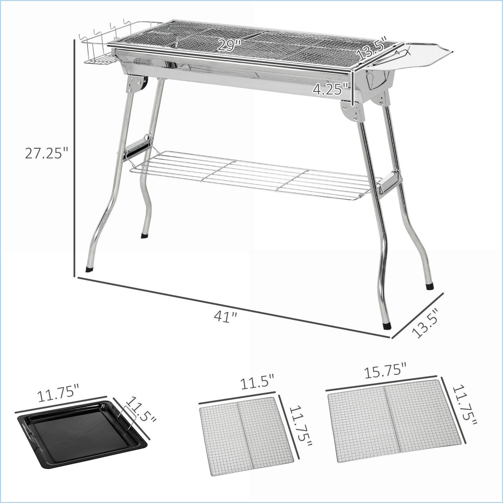 GrillSmokers Portable Folding Charcoal Grill for Backyard Camping Tailgating Picnic Travel | Stainless Steel | Brushed Silver