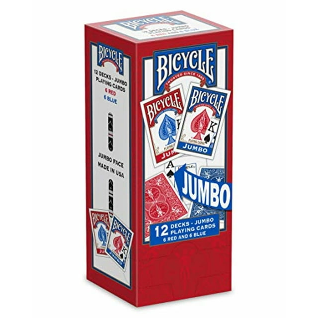 Bicycle Cartes à Jouer de Poker Taille Jumbo Index (Lot de 12), Rouge/bleu